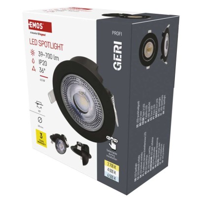 EMOS LED bodové svítidlo GERI 6,5W 700LM IP20 CCT černá
