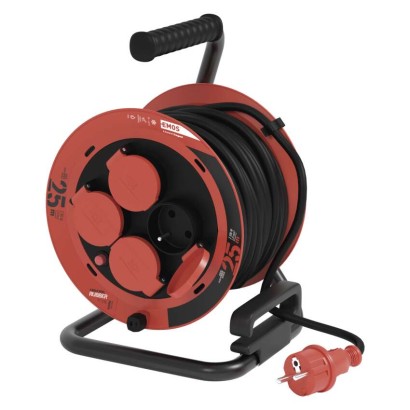EMOS Venkovní prodlužovací kabel na bubnu 25 m / 4 zásuvky / guma / 230 V / 1,0 mm2 / IP44