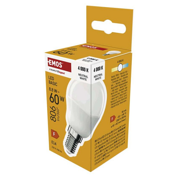 EMOS LED žárovka Basic MINI GLOBE E14 / 8,8 W (60 W) / 806 lm / Neutrální bílá