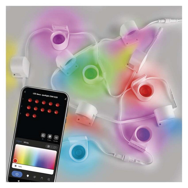 EMOS GoSmart LED bodové svítidlo – řetěz 255 cm, 12 dílů, 7 W, RGBIC+CCT, stmívatelné, WiFi