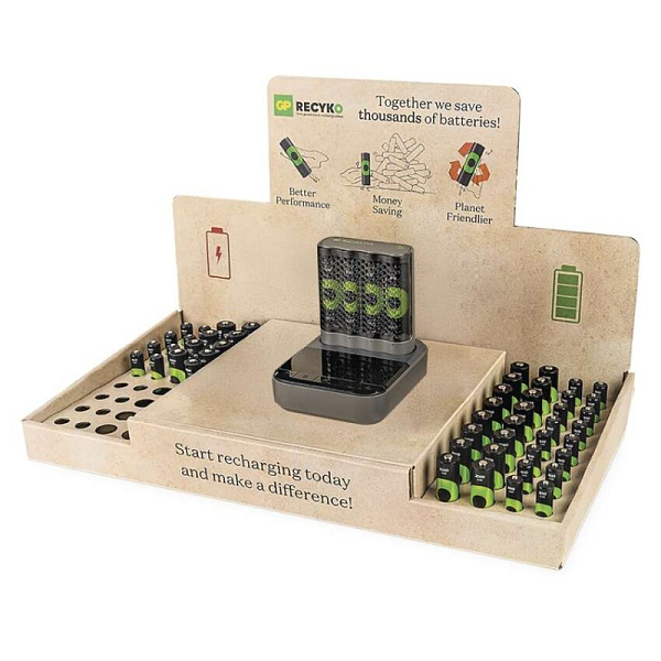 EMOS Stand GP ReCyko Standard / 1× GP Ladegerät + Dock / 16×AA + 16×AAA / 1×USB-A Adapter