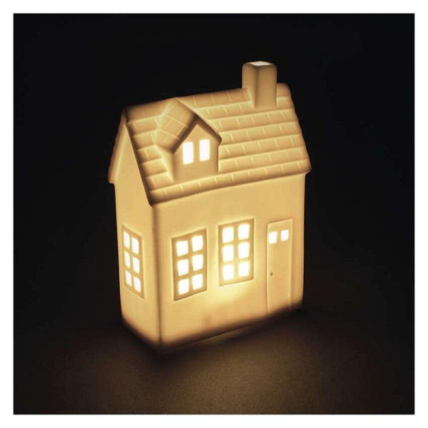 EMOS LED keramický domeček, 18 cm, 1x CR2032, vnitřní, teplá bílá, časovač