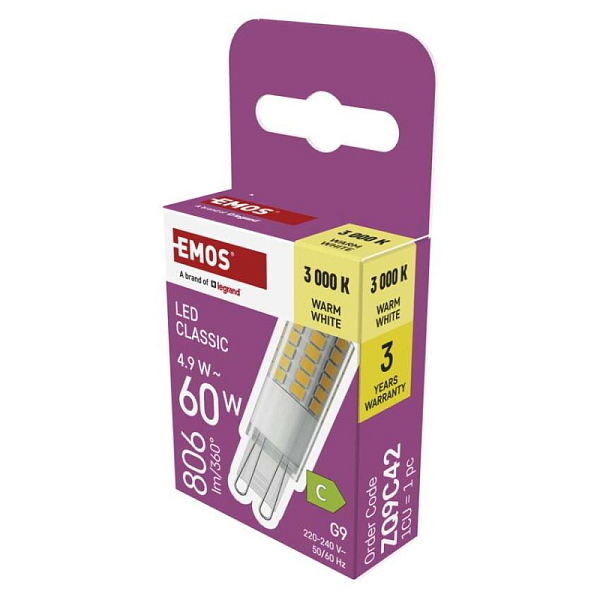 EMOS LED žárovka Classic JC / G9 / 4,9 W (60 W) / 806 lm / teplá bílá