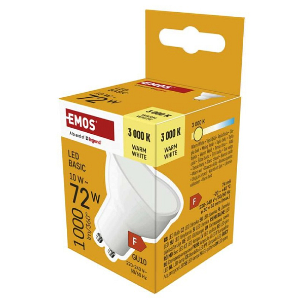 EMOS LED-Lampe Basic MR16 weiß / GU10 / 10 W (72 W) / 1000 lm / warmweiß