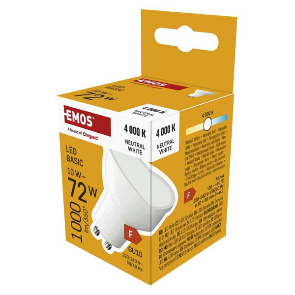 EMOS LED-Lampe Basic MR16 weiß / GU10 / 10 W (72 W) / 1000 lm / Neutralweiß