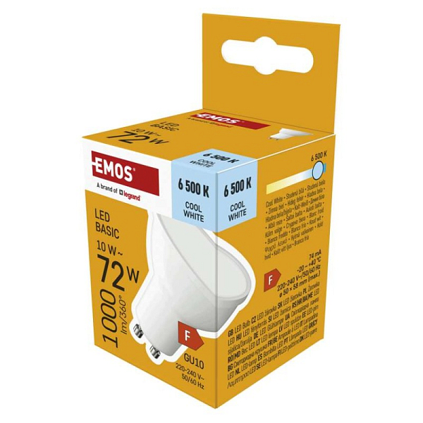 EMOS LED-Lampe Basic MR16 weiß / GU10 / 10 W (72 W) / 1000 lm / Kaltweiß
