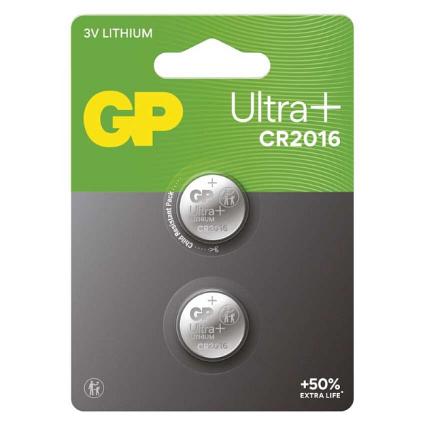 EMOS Lithium-Knopfzellenbatterie GP Ultra plus CR2016, 2 Stück