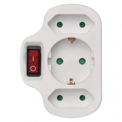EMOS SCHUKO-Steckdose 2× flach + 1× rund mit Ausschalter, weiß