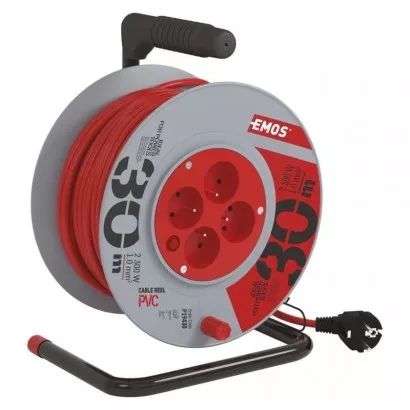 EMOS Prodlužovací kabel na bubnu 30 m / 4 zásuvky / červený / PVC / 230 V / 1 mm2