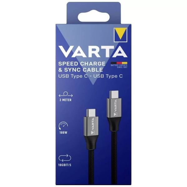 Lade- und Datenkabel Varta USB-C / USB-C, 2 m, schwarzes Nylon 57936